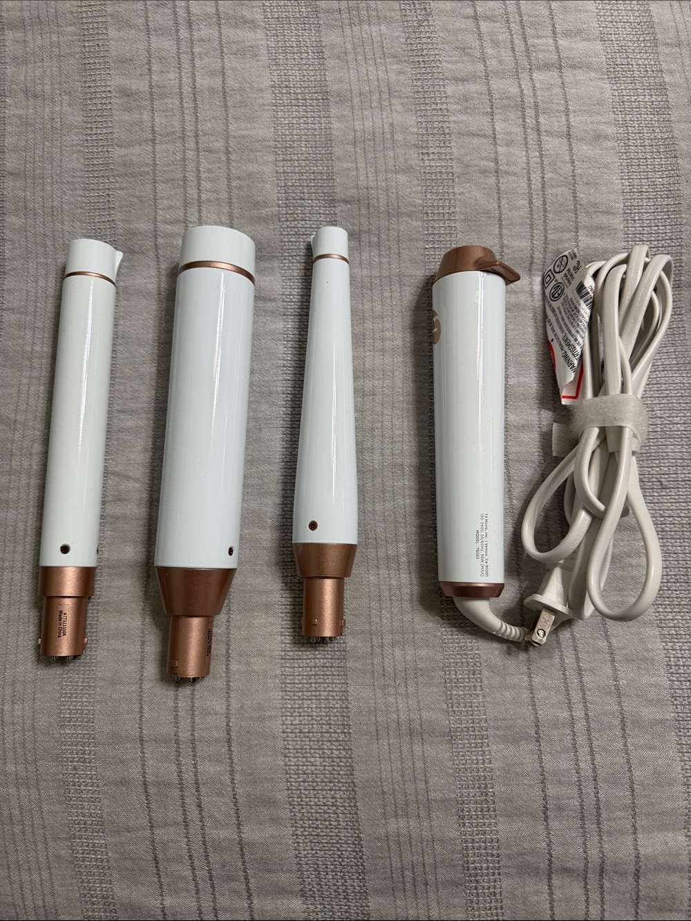 T3 White and Rose Gold Interchangeable Curling Wand Set